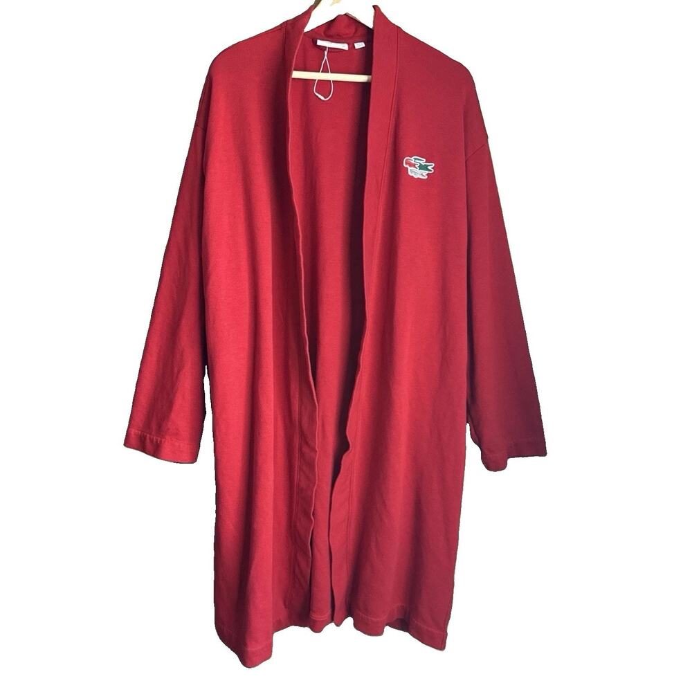 Lacoste Mens Robe M/L Red Cotton Blend Embroidered Crocodile Kimono Housecoat